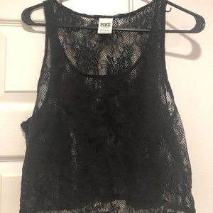 Pink Victoria secret black lace crop top